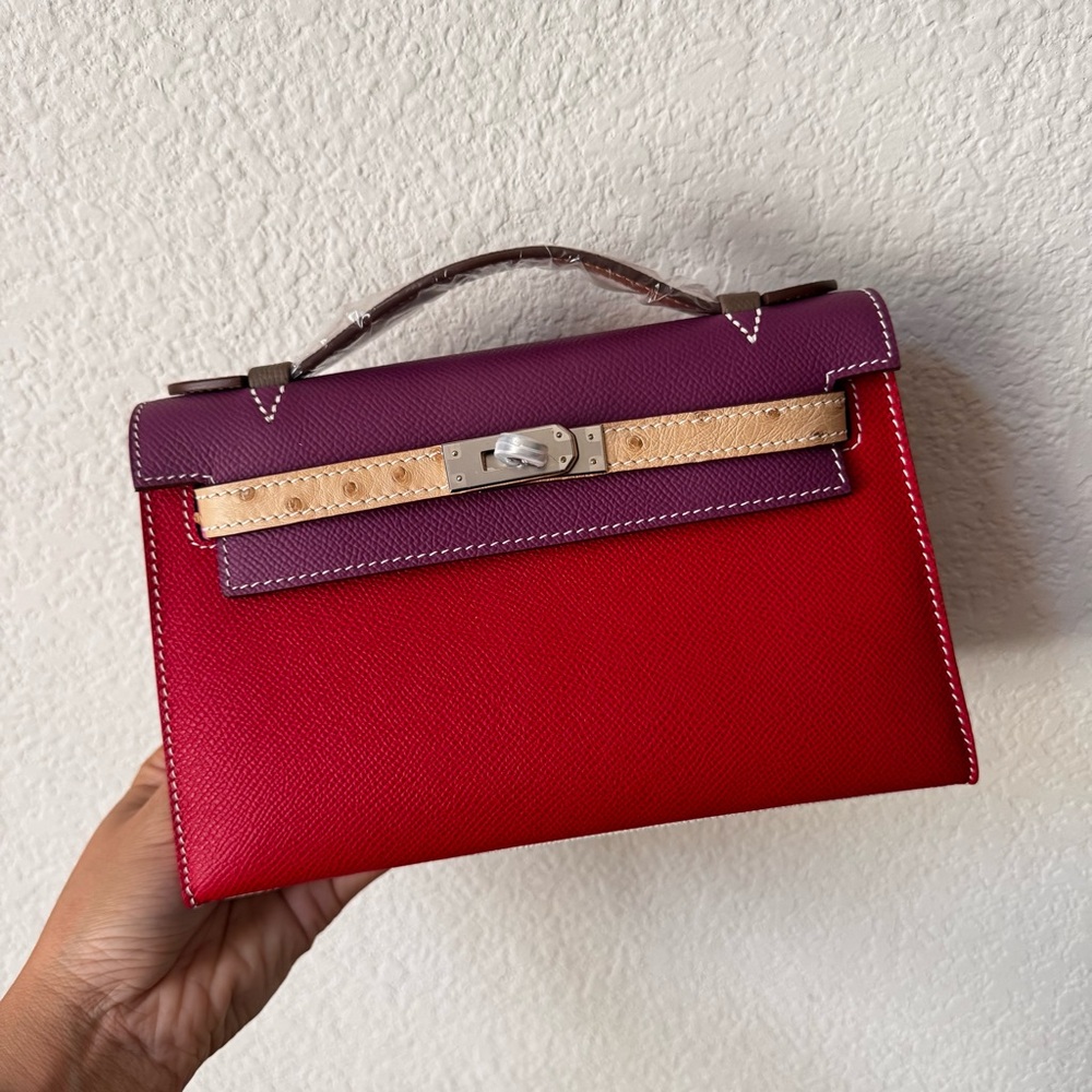 LEATHER INSIDE & OUT | Purple Red Colorblock Epsom Mini 22 KL Pochette Bag S16